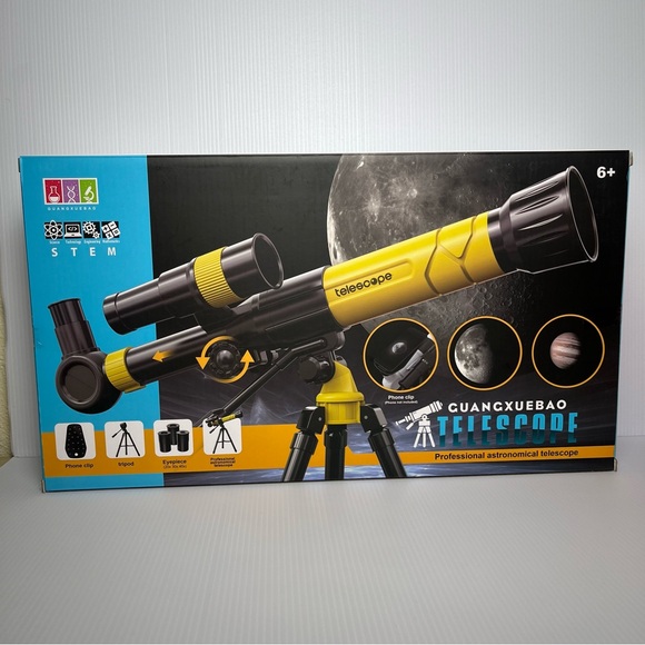 Yellow and Black Telescope with Tripod